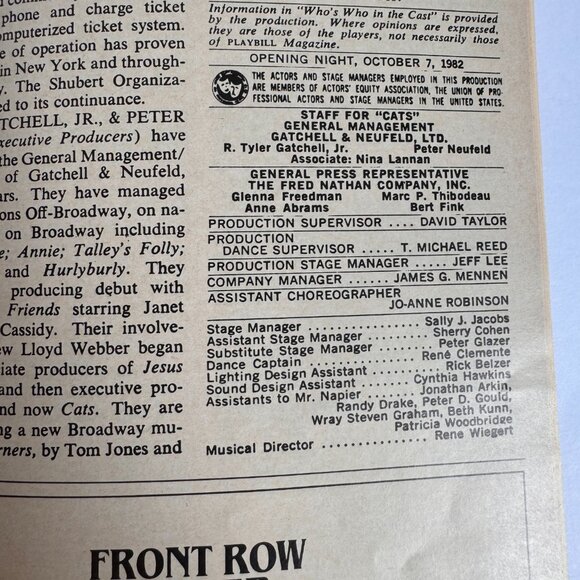 Cats October 7, 1982 Winter Garden Theatre 66 Pages Playbill No 3 Vol 10 - Picture 6 of 8